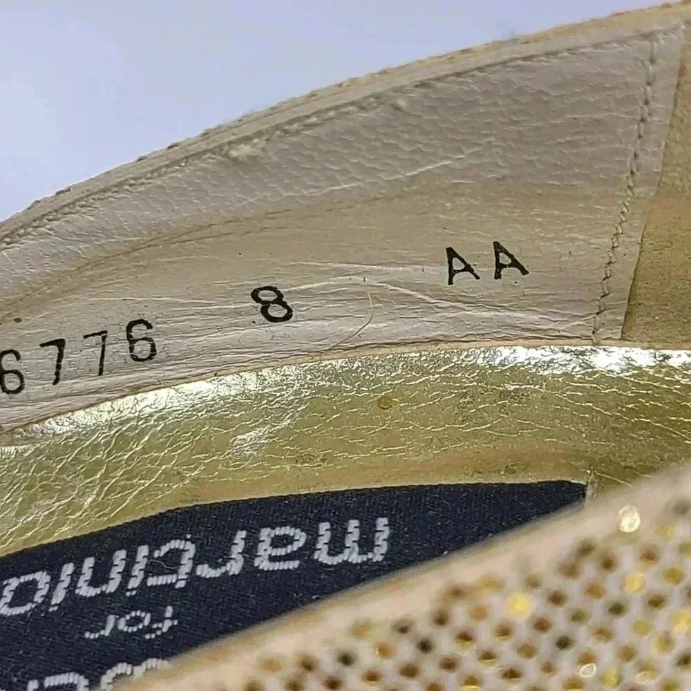 Vintage Stuart Weitzman Martinique Gold Glitter Pointed Toe Stiletto Heels 7.5 - Picture 15 of 16